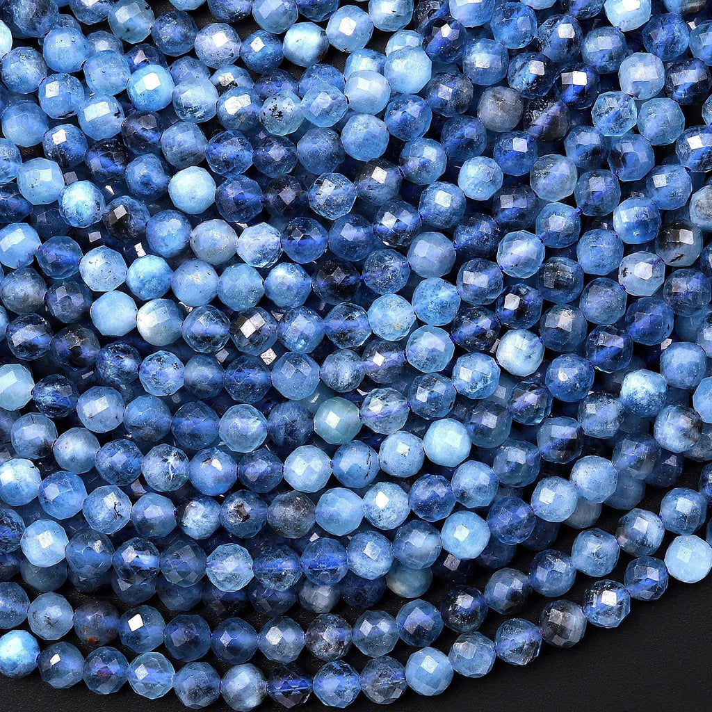 Rare Faceted Natural Blue Santa Maria Aquamarine 4mm 5mm Round Gemstone Beads 15.5" Strand