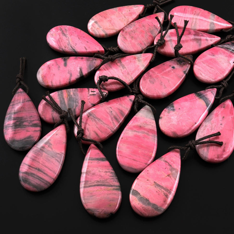 AAA Natural Pink Rhodonite In Quartz Side Drilled Teardrop Pendant