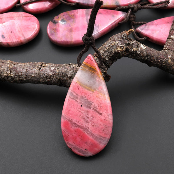 Natural Pink Rhodonite In Quartz Side Drilled Teardrop Pendant A1