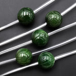 Hand Carved 3D Natural Green Canadian Jade Lotus Flower Gemstone Round Beads 10mm 12mm