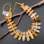 Natural Golden Healer Quartz Double Terminated Point Beads Center Drilled Gemstone 15" Strand