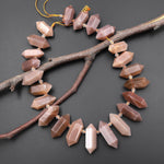 Natural Mauve Peach Moonstone Faceted Double Terminated Point Beads Side Drilled Gemstone 15.5" Strand