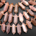 Natural Mauve Peach Moonstone Faceted Double Terminated Point Beads Side Drilled Gemstone 15.5" Strand