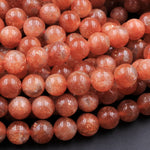 AAA Fiery Natural Sunstone Round Beads 4mm 5mm 6mm 8mm 10mm 12mm Feldspar Golden Glitters Orange Red Gemstone 15.5" Strand