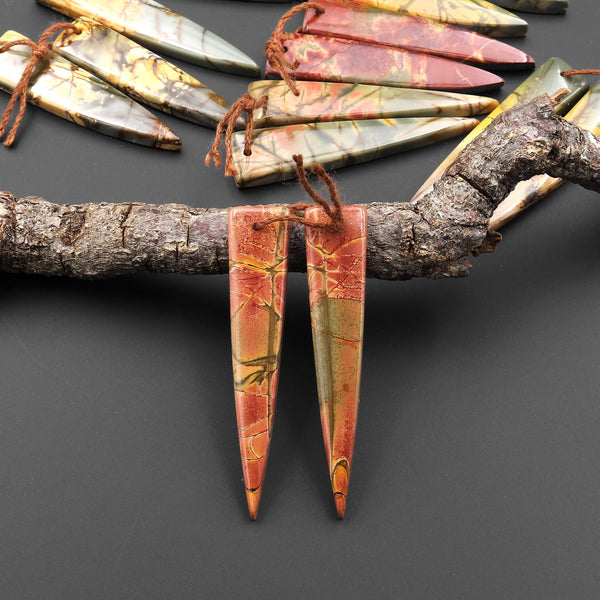 Natural Red Creek Jasper Dagger Triangle Earring Pair Drilled Matched Gemstone Bead Pair Aka Multicolor Picasso Jasper A1