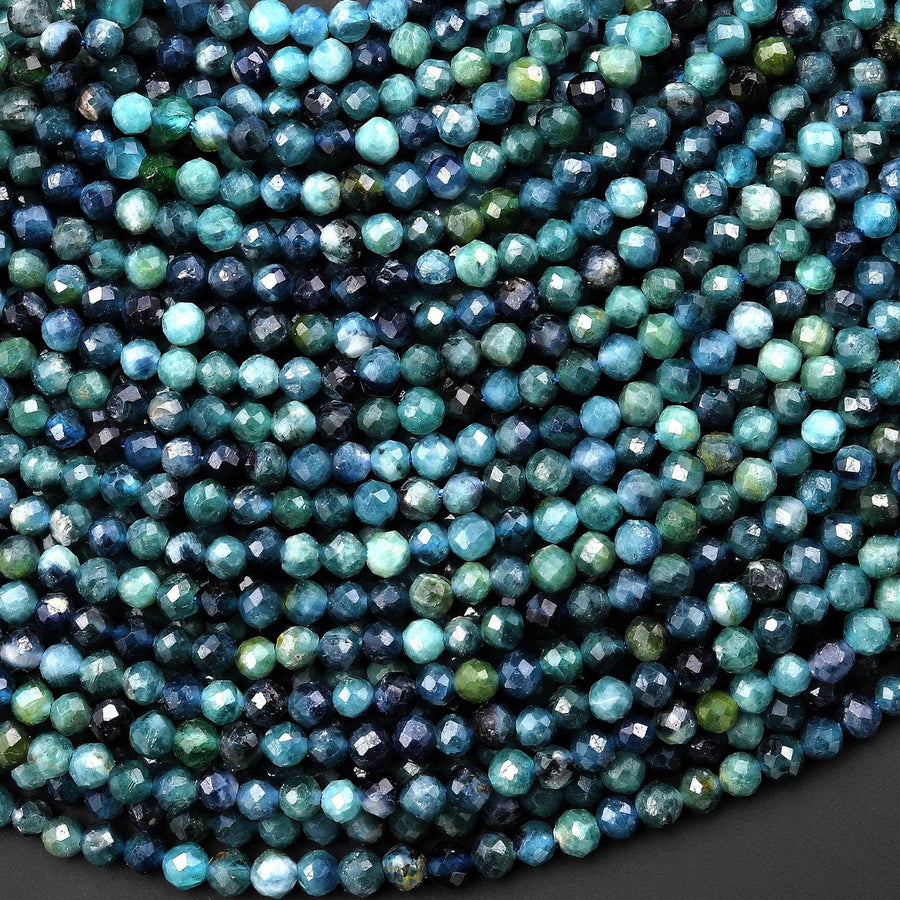 Natural Paraiba Blue Tourmaline Faceted 4mm Round Beads Indicolite Gemstone 15.5" Strand