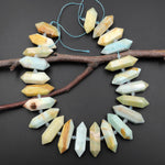 Faceted Double Terminated Natural Multicolor Amazonite Points Center Drilled Gemstone Beads 15.5" Strand