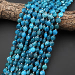 Faceted Natural Teal Blue Apatite Coin 9mm 10mm Beads 15.5" Strand