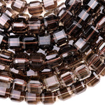 AAA Natural Smoky Quartz Faceted 9mm 10mm Cube Beads Laser Diamond Cut 14" Strand