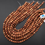 Tibetan Agate 8mm Round Beads Dzi Agate Brown Etched Eye Mala Antique Boho Beads 15.5" Strand