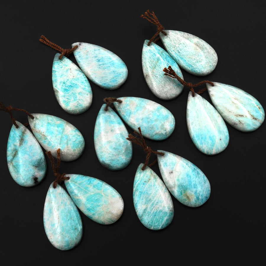 Natural Madagascar Amazonite Teardrop Earring Pair Drilled Matched Gemstone Beads