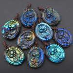 AAA Hand Carved Natural Blue Labradorite Rose Flower Pendant Gemstone Focal Bead