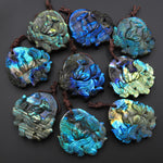 AAA Hand Carved Natural Nine-Tailed Fox Blue Labradorite Pendant Gemstone Focal Bead