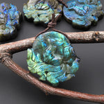 AAA Hand Carved Natural Nine-Tailed Fox Blue Labradorite Pendant Gemstone Focal Bead