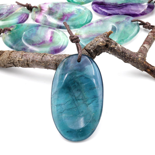 Natural Rainbow Fluorite Pendant Indented Oval Focal Bead A2