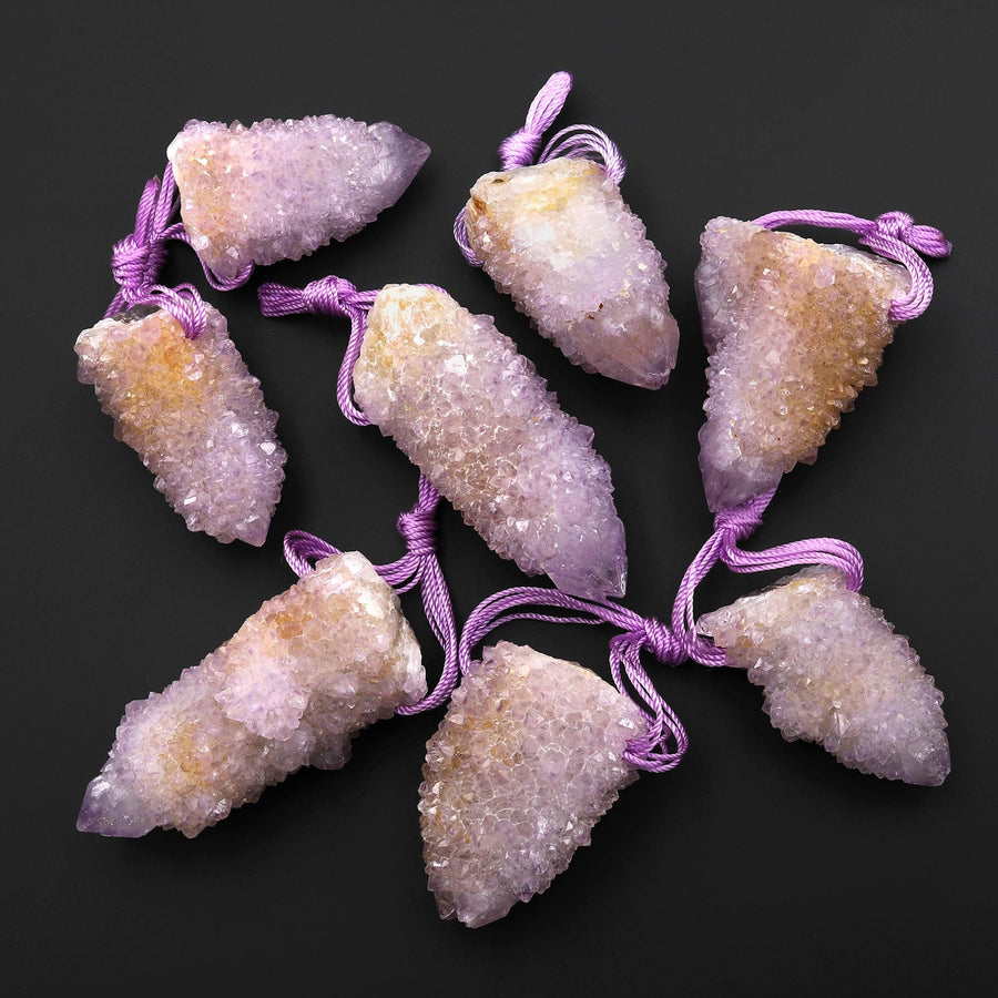 Natural Purple Purple Stalactite Quartz Point Pendant Side Drilled Gemstone Crystal