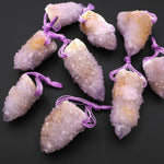 Natural Purple Purple Stalactite Quartz Point Pendant Side Drilled Gemstone Crystal