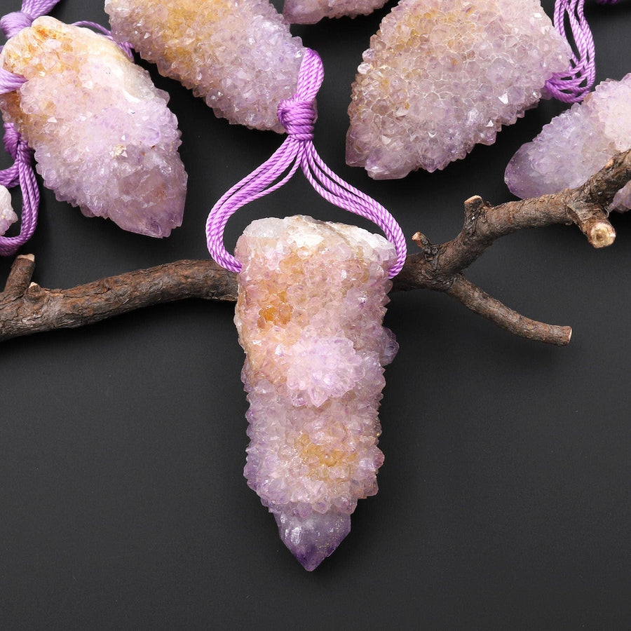 Natural Purple Purple Stalactite Quartz Point Pendant Side Drilled Gemstone Crystal