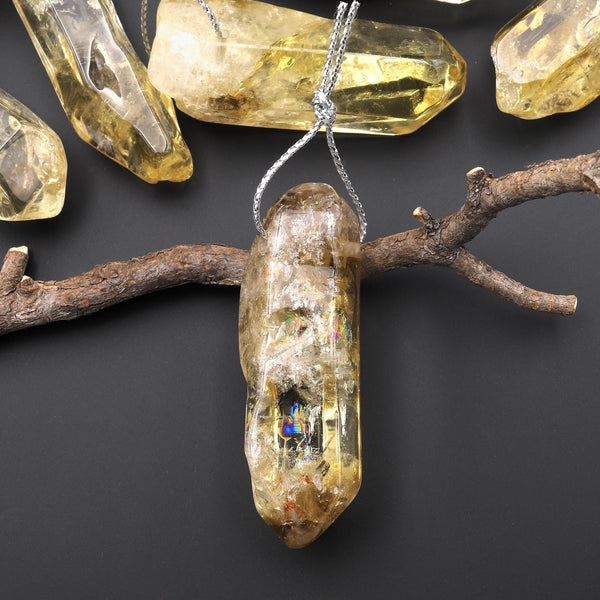 Natural Brazilian Golden Quartz Pendant Side Drilled Crystal Point Gemstone Bead A3