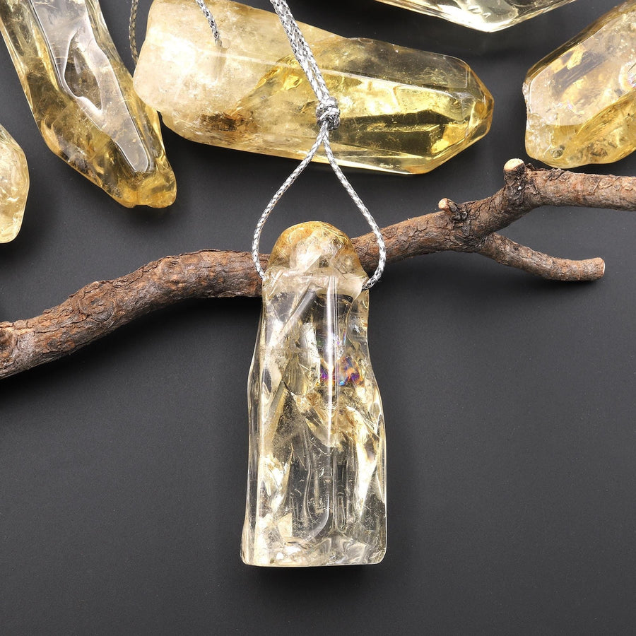 Natural Brazilian Golden Quartz Pendant Side Drilled Crystal Point Gemstone Bead A2