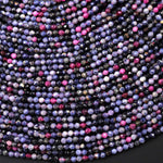 Faceted Natural Blue Sapphire Red Ruby 2mm Round Gemstone Beads 15.5" Strand