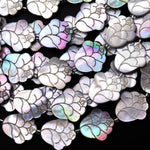 AAA Natural Silver Mother of Pearl Hand Carved Multi Layered Rose Petal Bloom Flower Beads 20mm