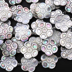 AAA Natural Silver Black Mother of Pearl Hand Carved Flower Bloom Beads 20mm