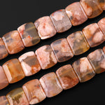 AAA Double Drilled Natural Translucent Peach Pink Cherry Blossom Agate Aka Flower Agate 16x12mm Rectangle Title Bracelet Beads 8" Strand