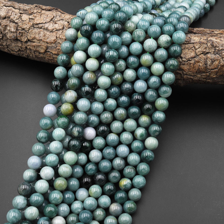 AAA Natural Burma Blue Green Jade 6mm 8mm 10mm Round Beads 15.5" Strand