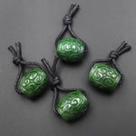 Hand Carved Natural Canadian Green Jade Barrel Gemstone Focal Bead Pendant Large 2mm Drill Hole