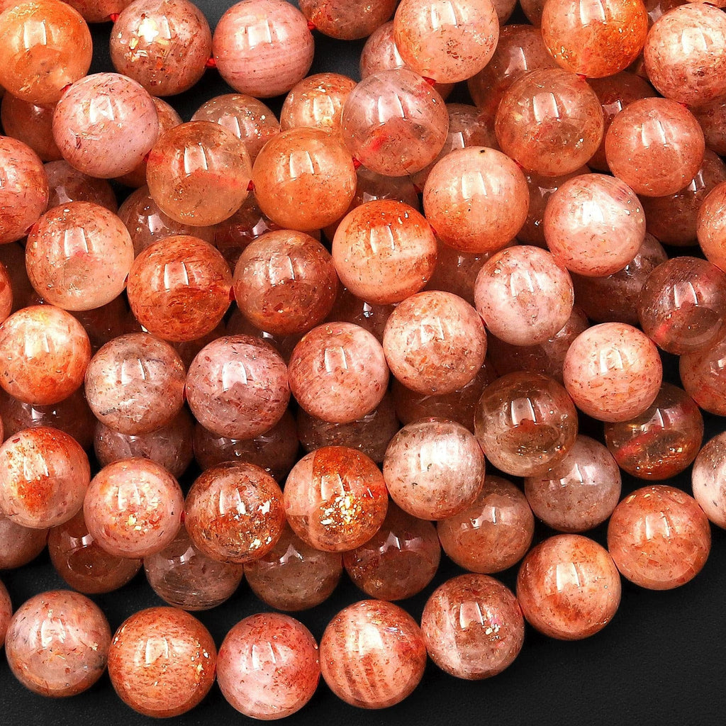 AAA Natural Sunstone Round Beads 6mm 8mm Feldspar Golden Orange Gemstone 15.5" Strand