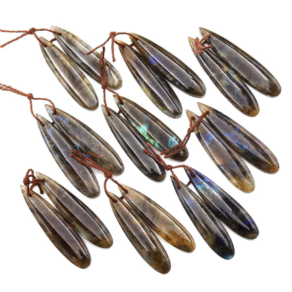 Natural Labradorite Teardrop Pair Drilled Matched Natural Gemstone Beads Pair