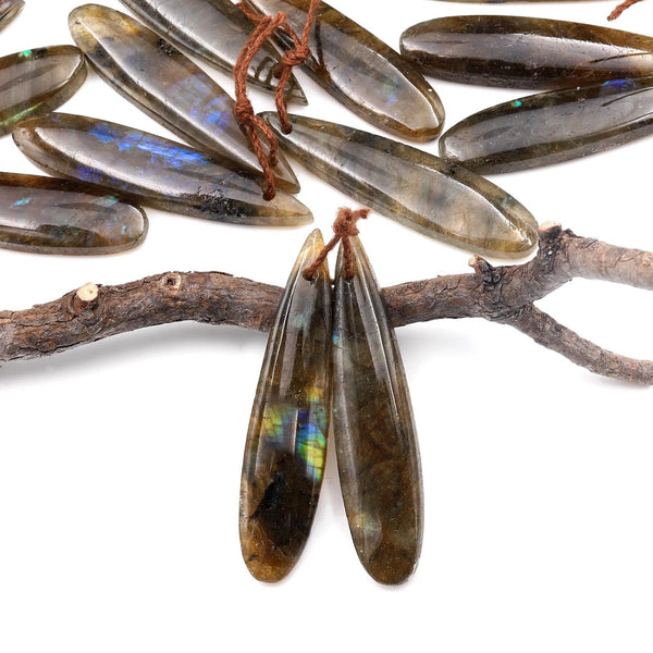 Natural Labradorite Teardrop Pair Drilled Matched Natural Gemstone Beads Pair A3