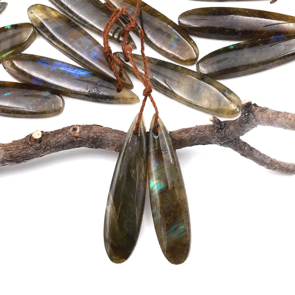 Natural Labradorite Teardrop Pair Drilled Matched Natural Gemstone Beads Pair A4