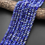 Natural Blue Lapis Smooth Rondelle Beads 8mm 10mm White Calcite Matrix 15.5" Strand