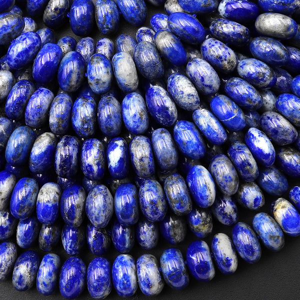 Natural Blue Lapis Smooth Rondelle Beads 8mm 10mm White Gray Calcite Matrix 15.5" Strand