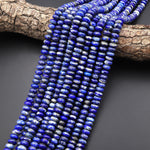 Natural Blue Lapis Smooth Rondelle Beads 8mm 10mm White Gray Calcite Matrix 15.5" Strand