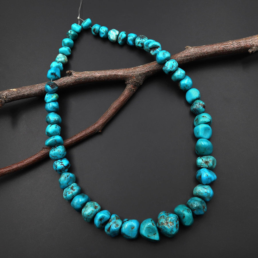 Graduated Genuine Natural Blue Turquoise Nugget Beads 16" Strand A1