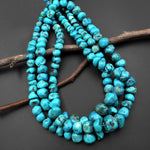 Graduated Genuine Natural Blue Turquoise Nugget Beads 16" Strand