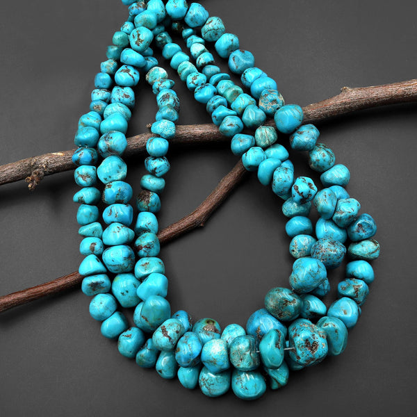 Graduated Genuine Natural Blue Turquoise Nugget Beads 16" Strand