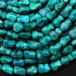 Real Genuine Faceted Natural Green Royston Turquoise 10mm Nugget Beads 15.5" Strand