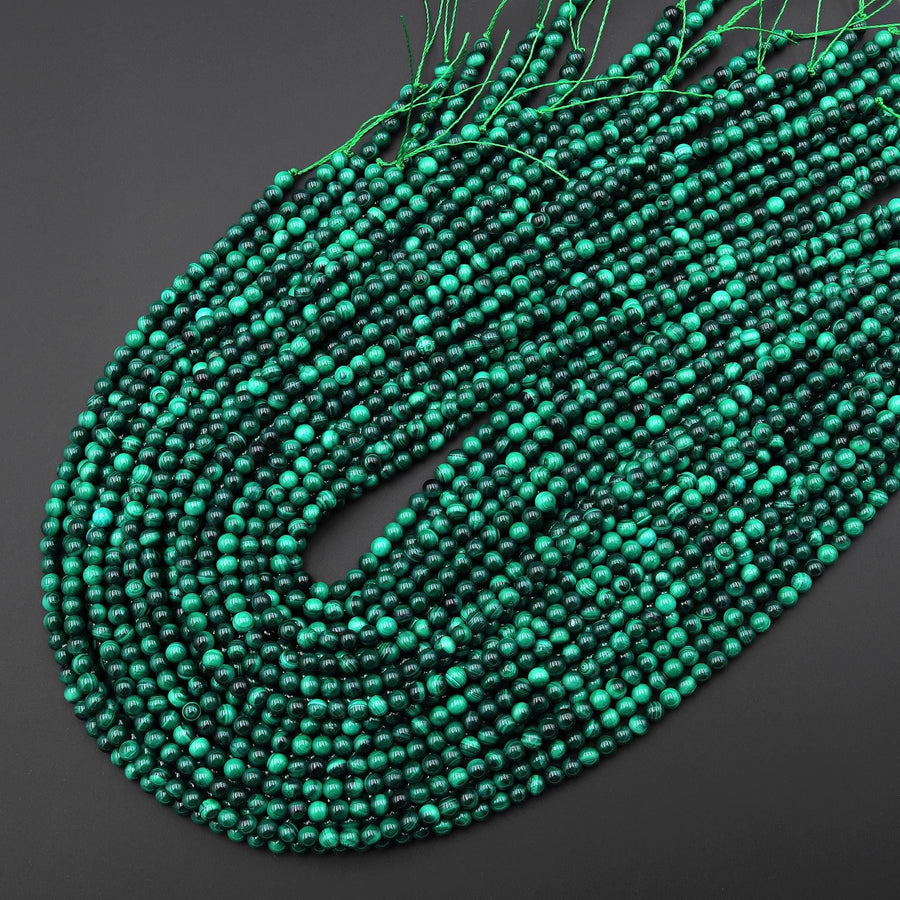 Natural Green Malachite 4mm Smooth Round Beads 15.5" Strand