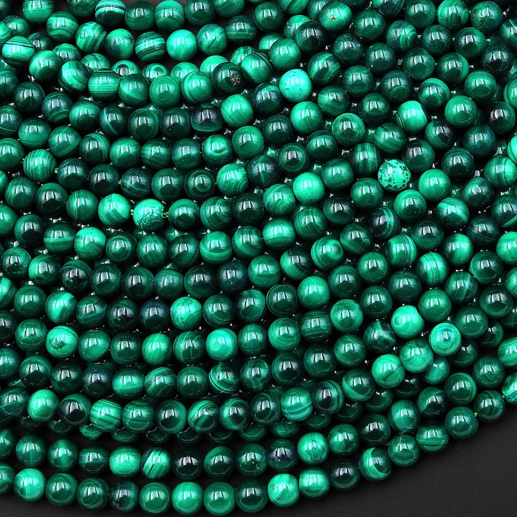 Natural Green Malachite 4mm Smooth Round Beads 15.5" Strand