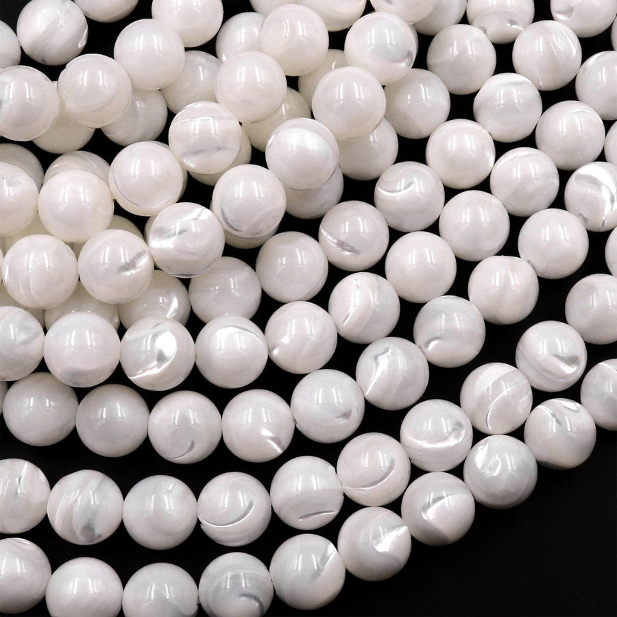 AAA Natural White Mother of Pearl 2mm 3mm 4mm 6mm 8mm 10mm Smooth Round Beads Iridescent Shell 15.5" Strand