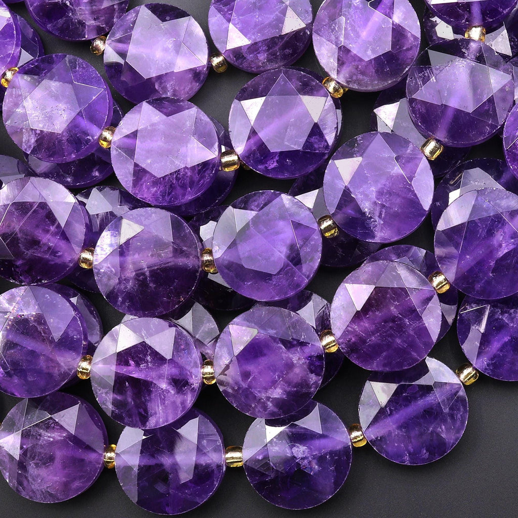 AAA Faceted Natural Purple Amethyst Coin Beads 15mm 15.5" Strand