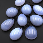 Natural Blue Chalcedony Teardrop Pear Pendant Focal Bead Drilled Gemstone