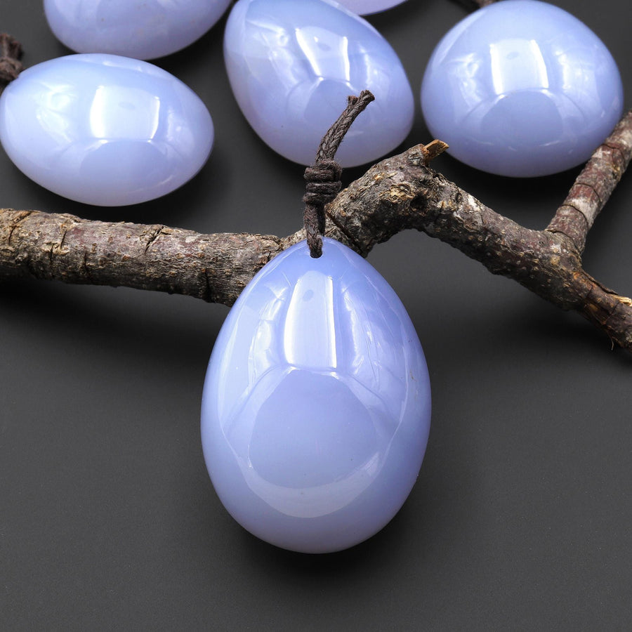 Natural Blue Chalcedony Teardrop Pear Pendant Focal Bead Drilled Gemstone