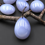 Natural Blue Chalcedony Teardrop Pear Pendant Focal Bead Drilled Gemstone A11