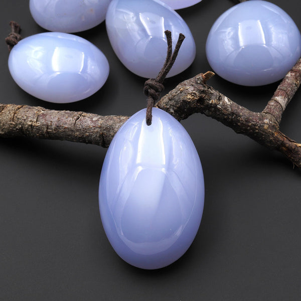 Natural Blue Chalcedony Teardrop Pear Pendant Focal Bead Drilled Gemstone A33