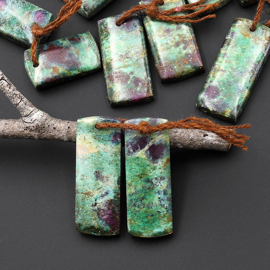 Natural Ruby Fuchsite Earring Pair Rectangle Matched Gemstone Beads